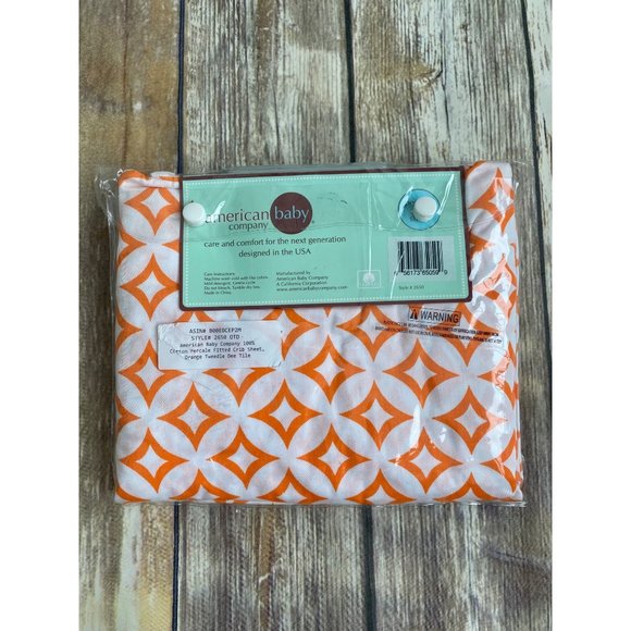The American Baby Company Orange Tweedle Dee Tile Percale Crib Sheet NEW IN PACK - Picture 4 of 7